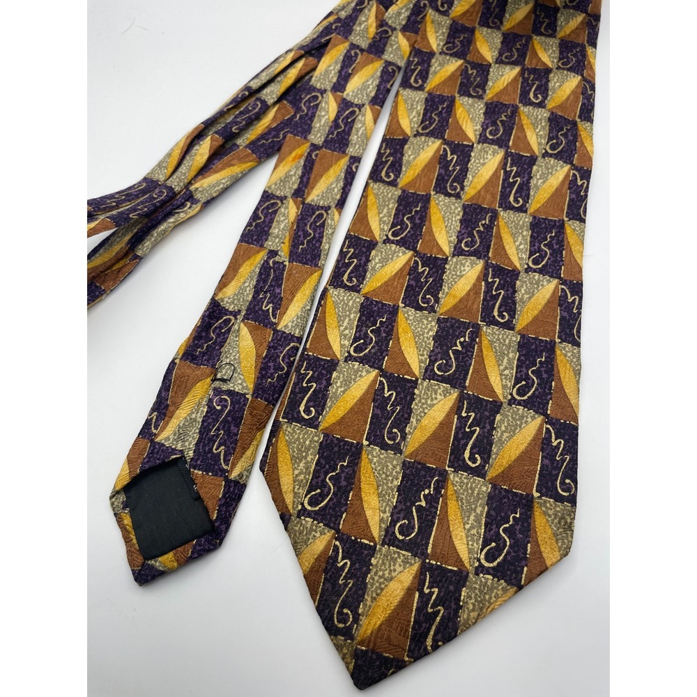 Pavia Mens Silk Tie Made in Italy Geometric Abstract Purple Gold Brown Necktie